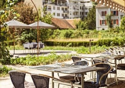 Fotografie:Claudia Link
Gartensicht vom Restaurant des Hotel Odelyas im Neubau