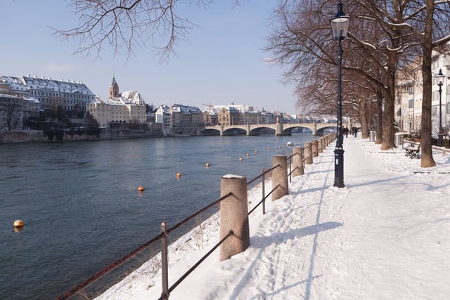 Blick von der Kleinbasler Rheinpromenade auf den Rhein.