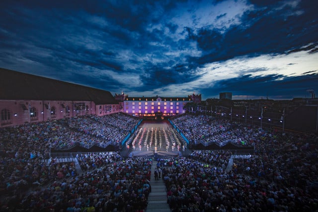 Massed Pipes and Drums, International preforms on stage during the premiere for the Basel Tattoo, Friday, 21. July 2017, at the Barracks in Basel, Switzerland. The Basel Tattoo is a military music festival held from 21 to 29 July 2017 in the city of Basel. (PRESSEBILDER/Patrick Straub)