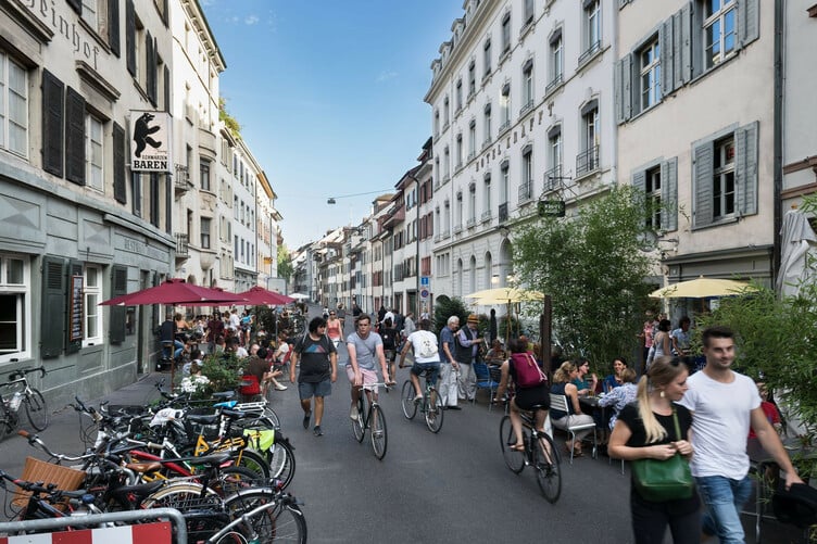 Ein Lebensbild der Rheingasse in der Altstadt von Kleinbasel.