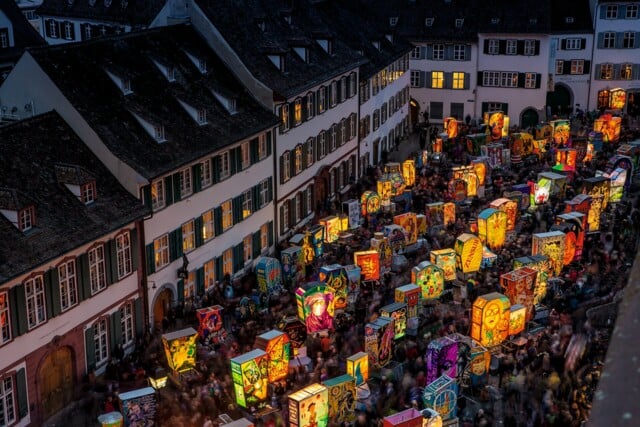 Basler Fasnacht 2019: Laternenausstellung auf dem Muensterplatz.Basel Carnival 2019: Lantern exhibition on the Muensterplatz.